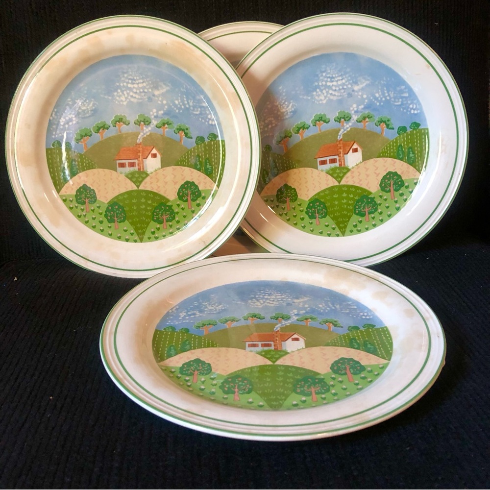 8201 VINTAGE Set of Four COUNTRY COTTAGE SANGOSTONE (4) 10.5" Dinner Plates
